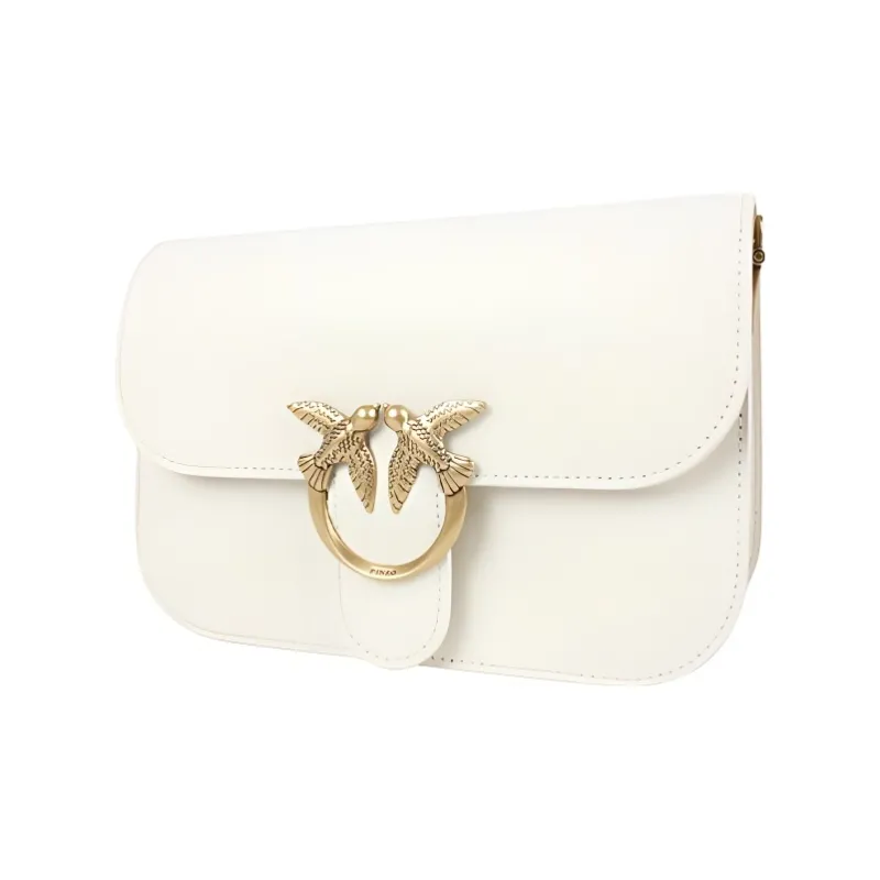 PINKO Cow Leather Swift Bag Small Square Bag Shoulder Bag Crossbody Bag Small Size Women's White-1