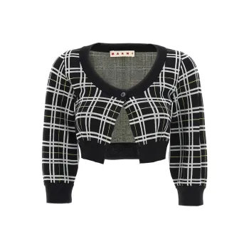 MARNI Checked Cropped Cardigan