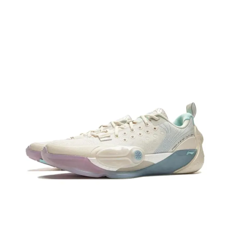 LiNing Abrasion Resistant Slip Resistant Low Top Basketball Shoes Men's White Blue-7
