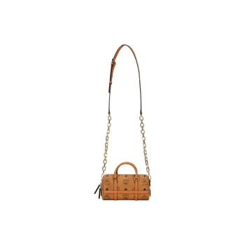 MCM Delmy Visetos Cow Leather, Coated Canvas Boston Bag Handbag, Shoulder Bag, Crossbody Bag Mini Women's Cognac
