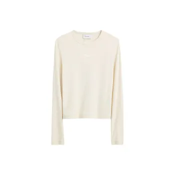 COACH Solid Color Logo Embroidered Ribbed Long-Sleeved T-Shirt Women's White