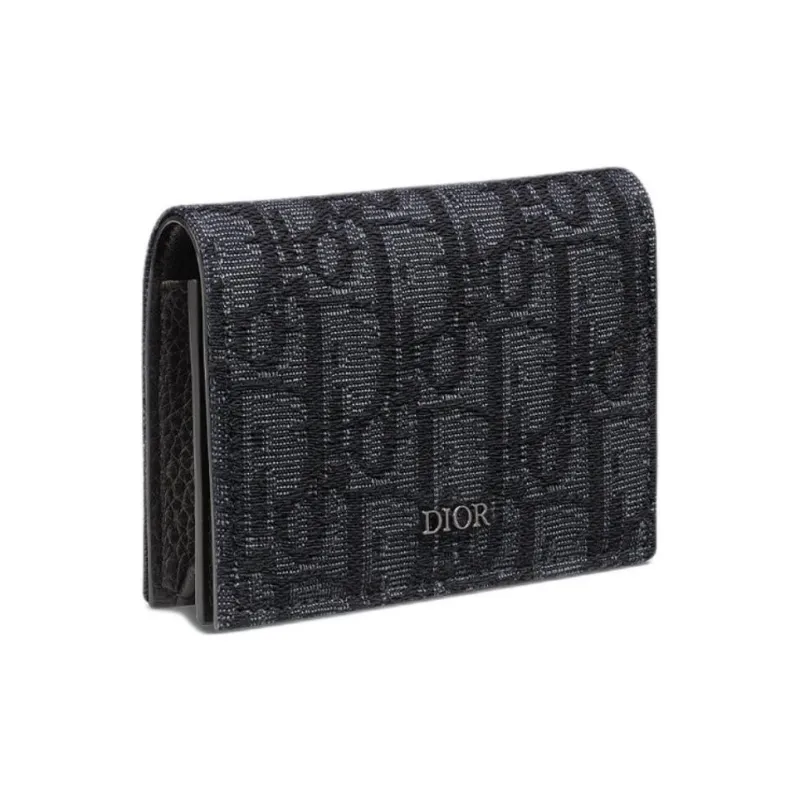 DIOR Cotton With Cow Leather Wallet Men's Black-1