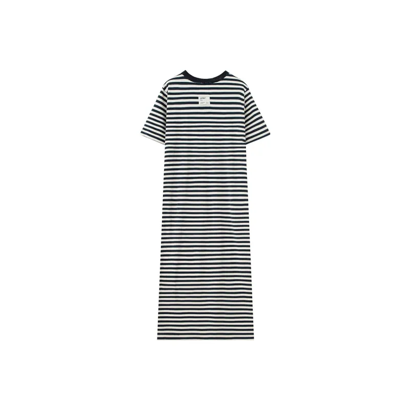 SOON FLOWER Summer Short Sleeved Dress Women's Royal Blue Stripes-1