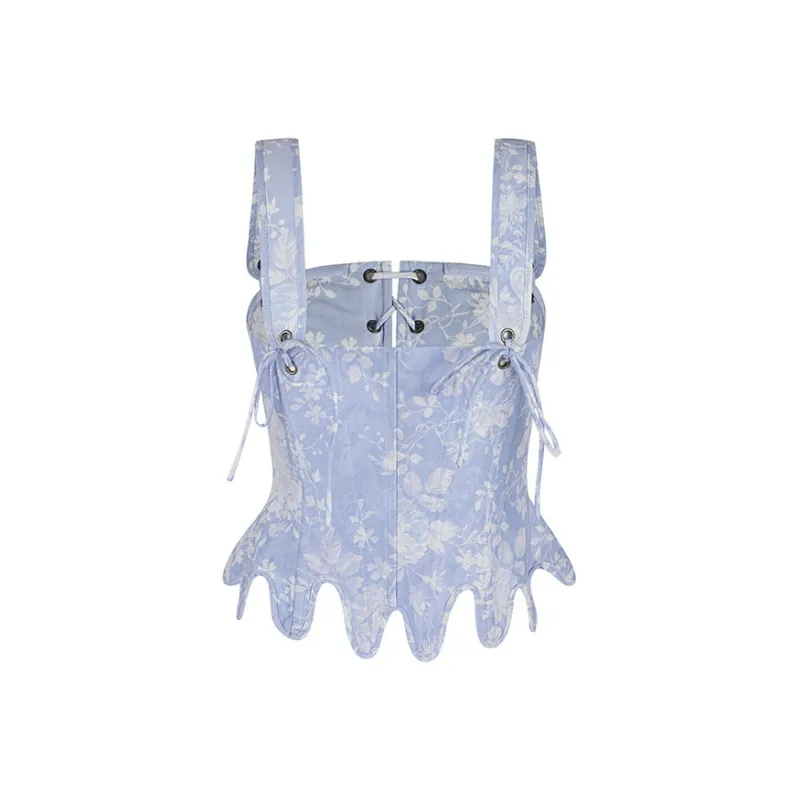 Selkie Collection SS25 Camisole Women's Azure With White Rose Print-1