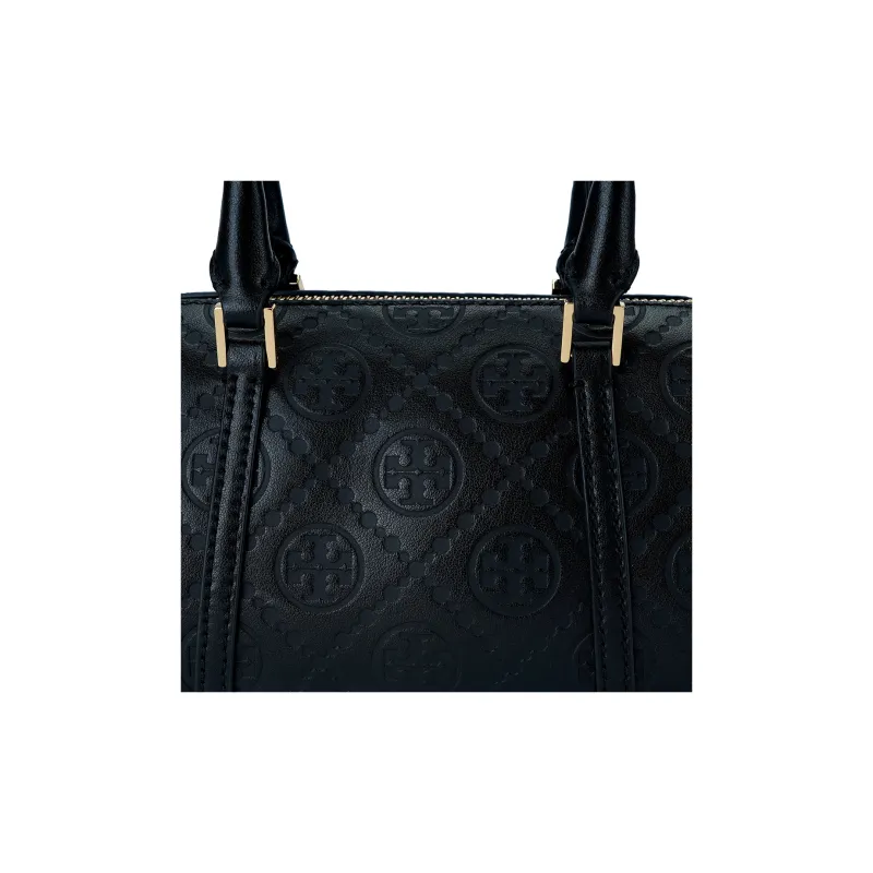 TORY BURCH T Monogram Leather Petite Barrel Bag Black-4