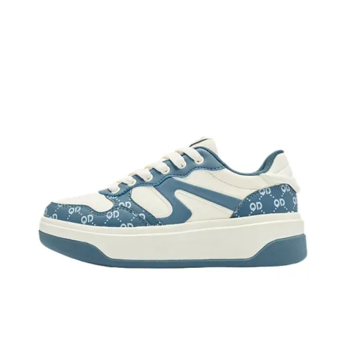 QIAODAN Coverage Take Resistant Low Top Skateboard Shoes Women's White Blue