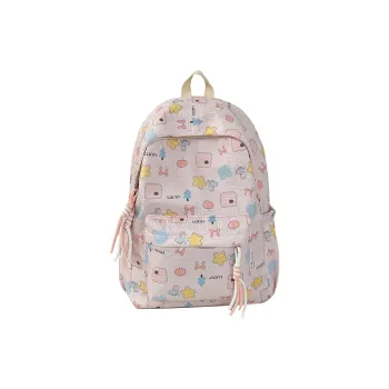 Yalu Nylon Fabric Backpack Unisex Pink/Blue/White