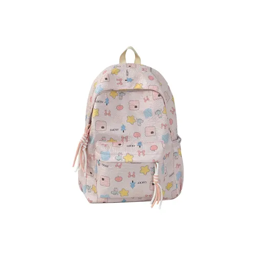Yalu Nylon Fabric Backpack Unisex Pink/Blue/White