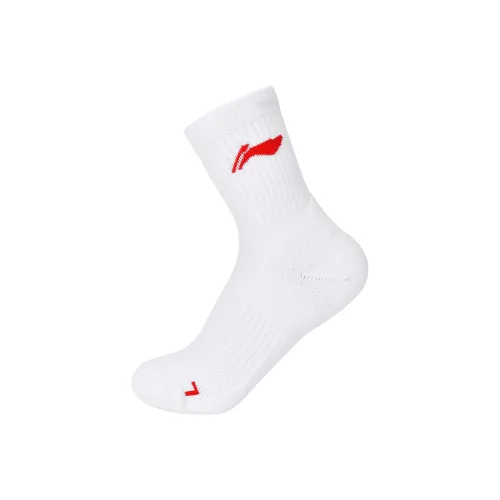 LiNing Mid Calf Socks Women's 1 Pack White Red