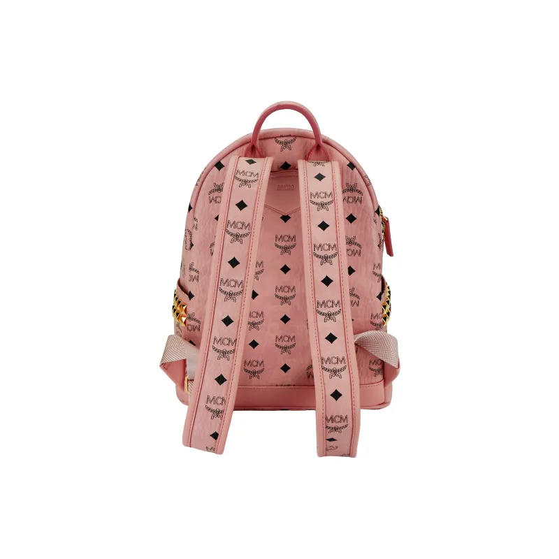 MCM Artificial Leather Backpack Small Size Unisex Peachy Pink-2