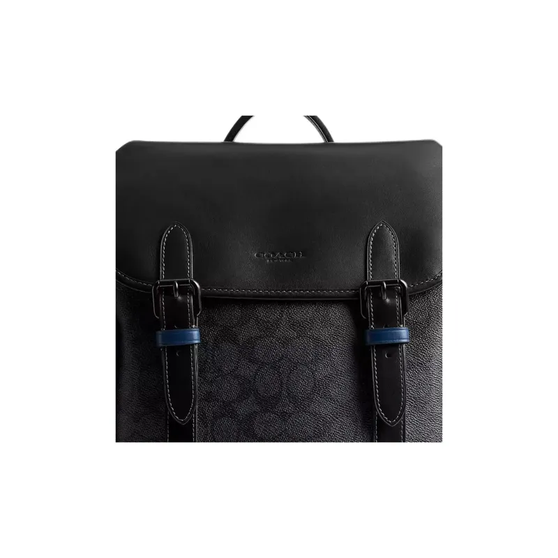COACH Hitch Coated Canvas With Refined Calfskin Backpack Large Size Men's Black-3