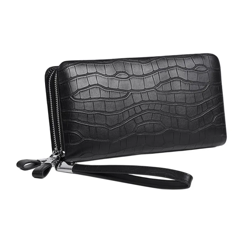 LARTIGENT Top Grain Cow Leather Money Clip Multiple Card Slots Clutch Wrist Bag Wallet Men's Black-3