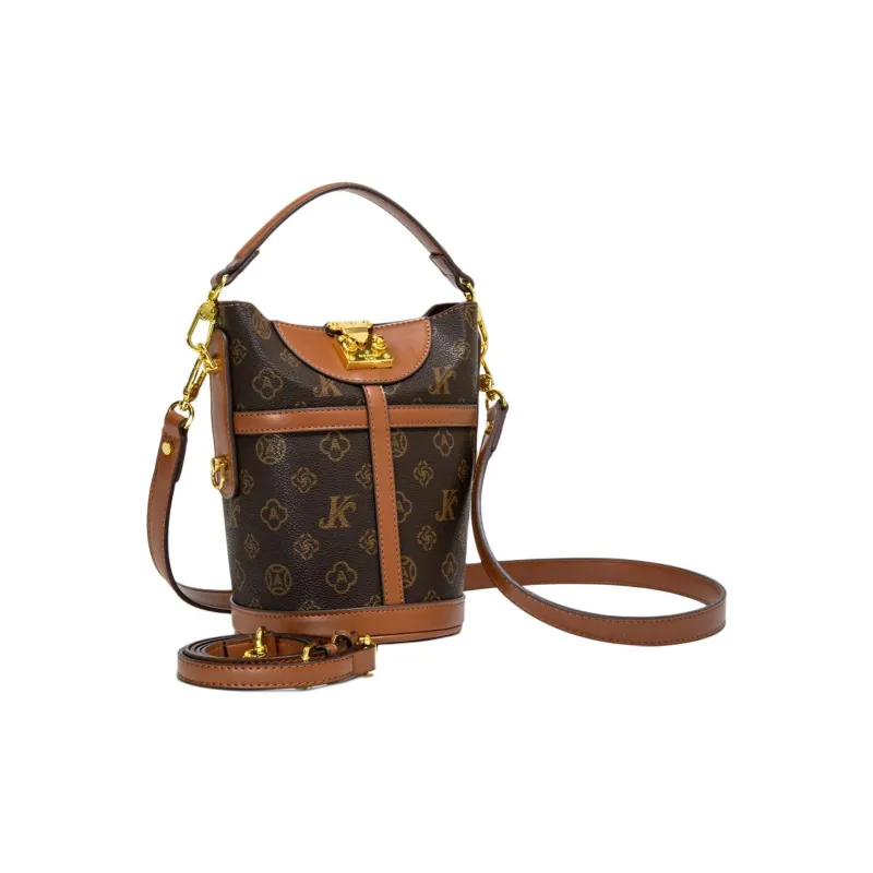 BLAKE FLEETO PU One Shoulder Crossbody Bucket Handbag Women's Gray/Brown/Apricot-12