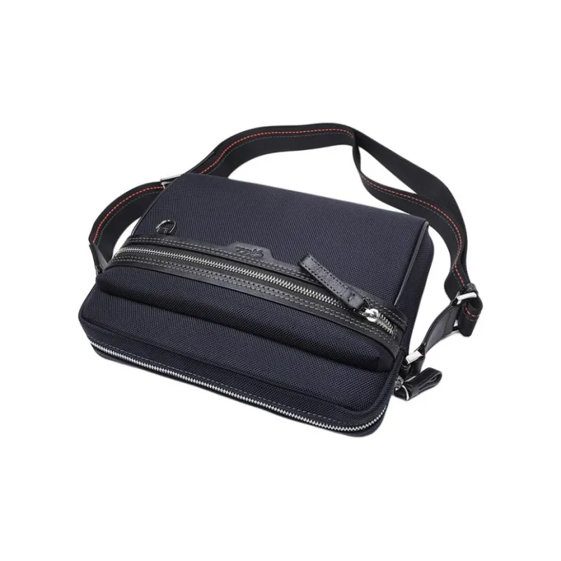 Satchi Cow Leather, Fabric Crossbody Bag, Shoulder Bag Medium Size Men's Blue/Black-5