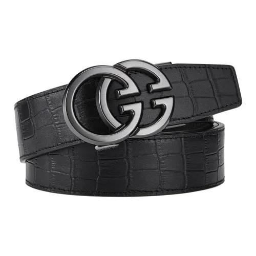 Jeccieziio Cow Leather Belts Men's Gunmetal, Gold Width 3.5CM Writing A Greeting Card