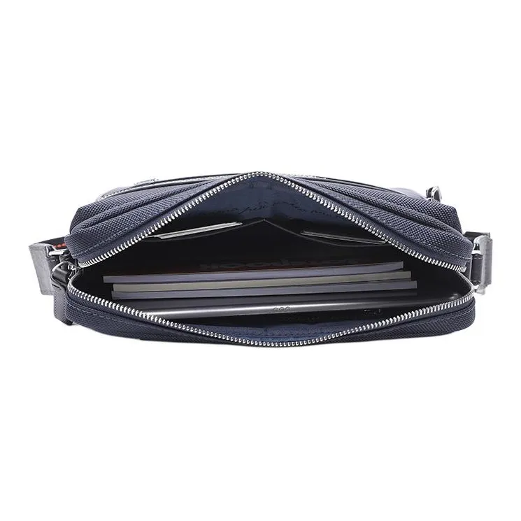 Satchi Cow Leather, Fabric Crossbody Bag, Shoulder Bag Medium Size Men's Blue/Black-7