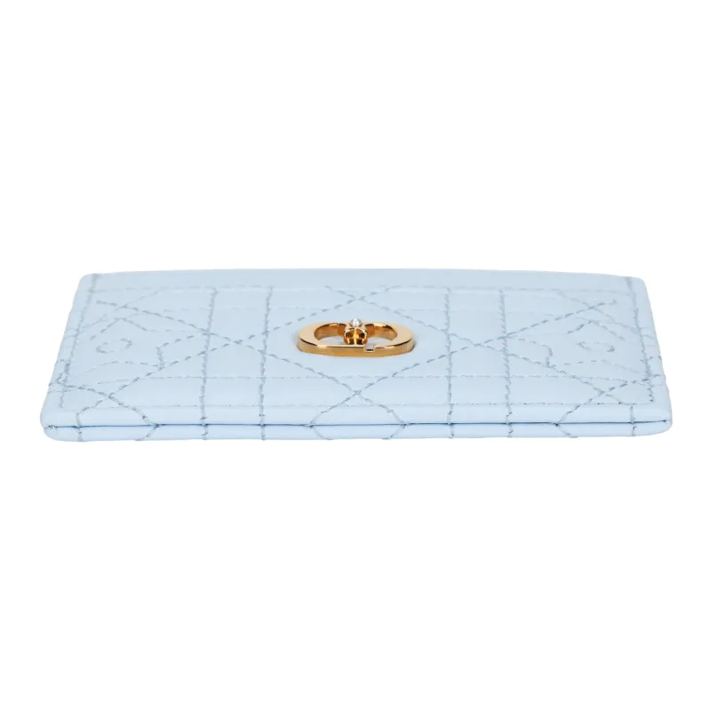 DIOR Caro Lambskin Card Holder Women's Blue-3