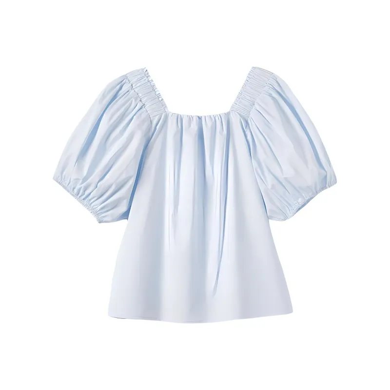 DOKZB Puff Sleeve T Shirt Women's Blue-1