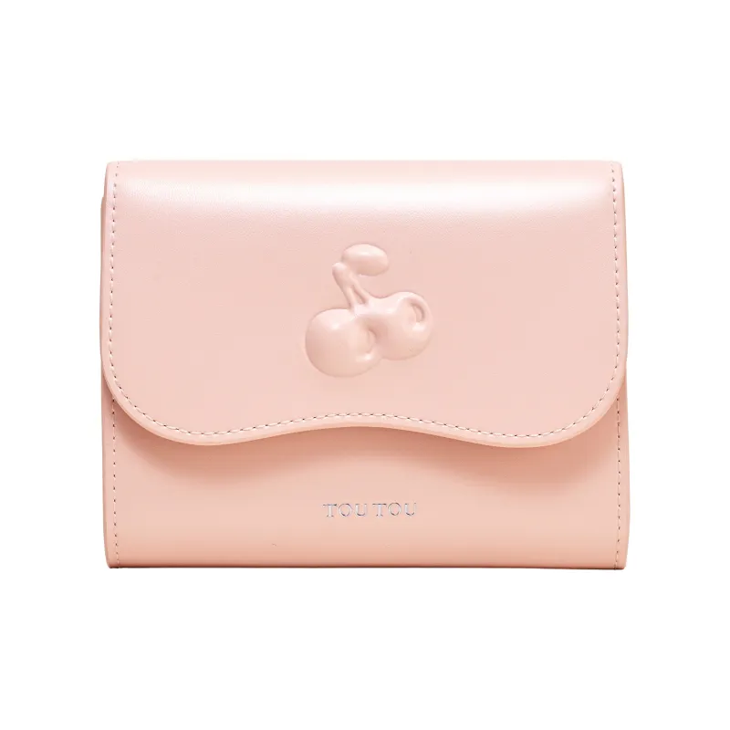 TOUTOU Cow Leather Wallet Women's Cherry Red/Strawberry Pink-6