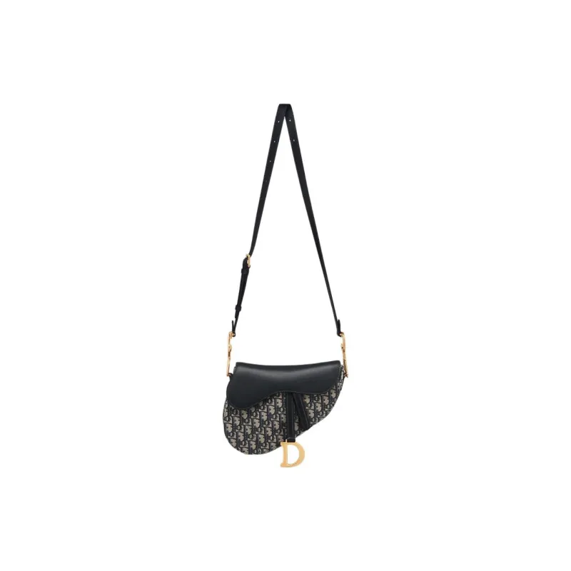 DIOR Fabric, Cow Leather Saddle Bag, Crossbody Bag, Shoulder Bag Medium Size Women's Blue-1