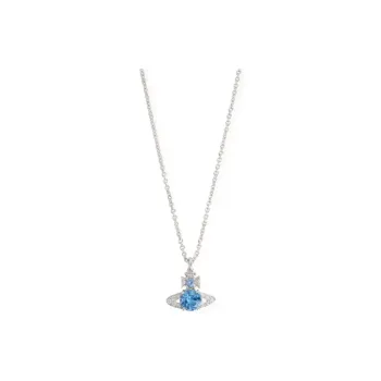 Vivienne Westwood Brass Saturn Styling Sparkling Rhinestone Necklace Unisex Silver/Sea Blue