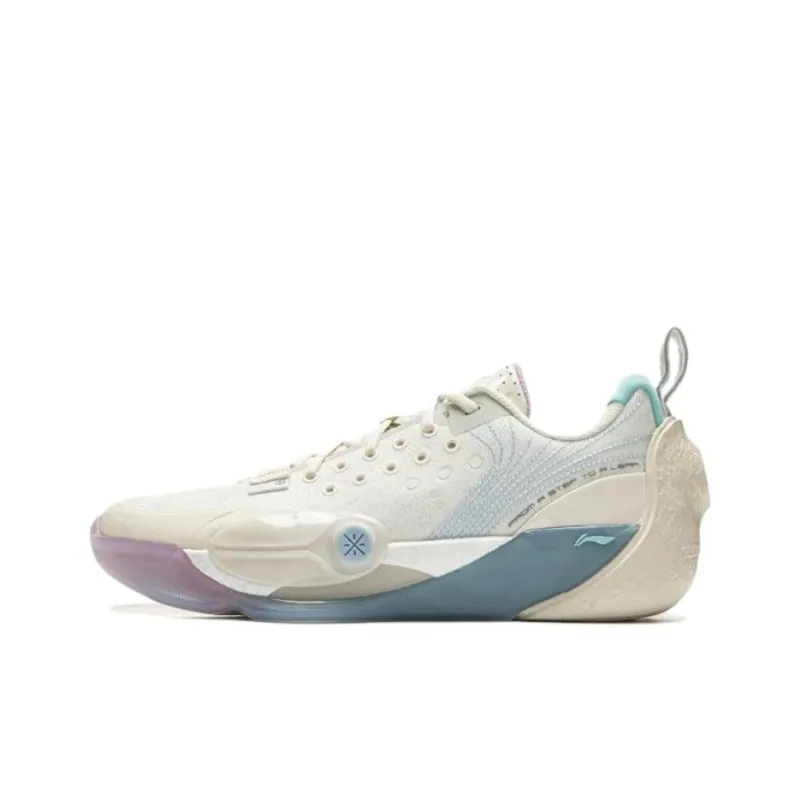 LiNing Abrasion Resistant Slip Resistant Low Top Basketball Shoes Men's White Blue-0