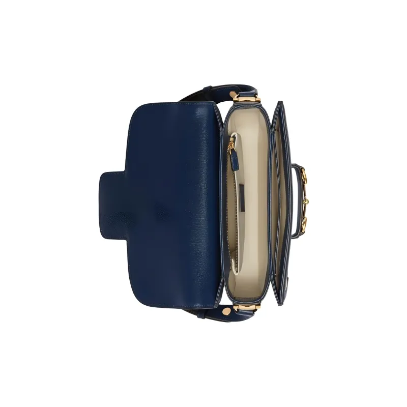 GUCCI Horsebit 1955 Raffia With Leather Saddle Bag Shoulder Bag Crossbody Bag Small Size Women's Beige/Blue-4
