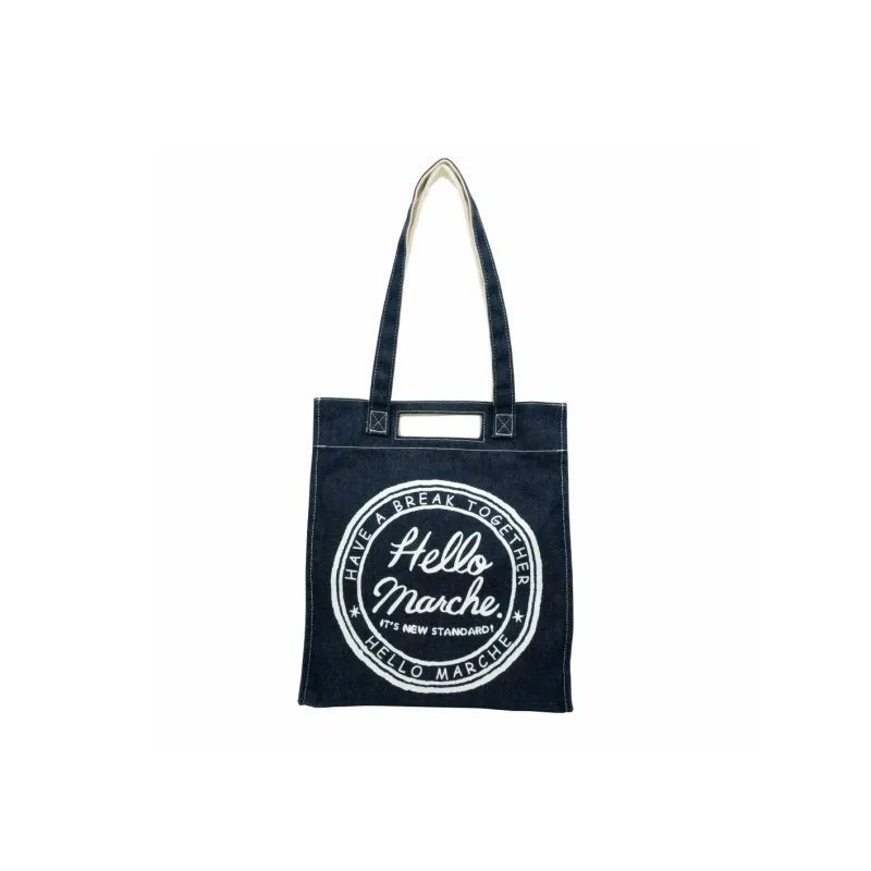 Hello Marche Denim With Canvas One Shoulder Handbag Unisex Multicolor-3