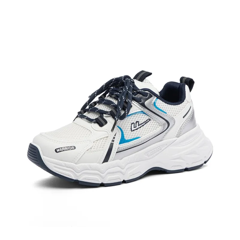 Warrior Breathable Height Increase Low Top Casual Running Shoes Women's White Gray Dark Blue-1
