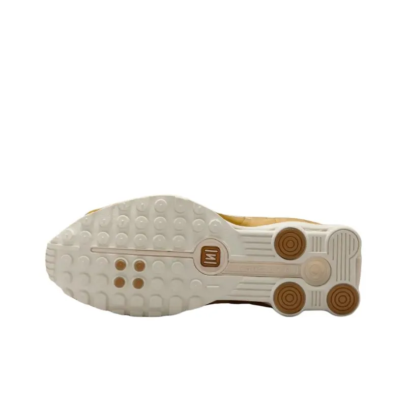 Nike Shox R4 Anti Slip Wear Resistant Low Top Casual Running Shoes Women's White Gold-5