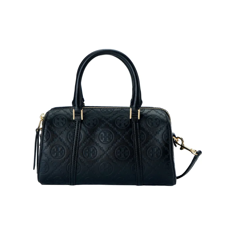 TORY BURCH T Monogram Leather Petite Barrel Bag Black-2