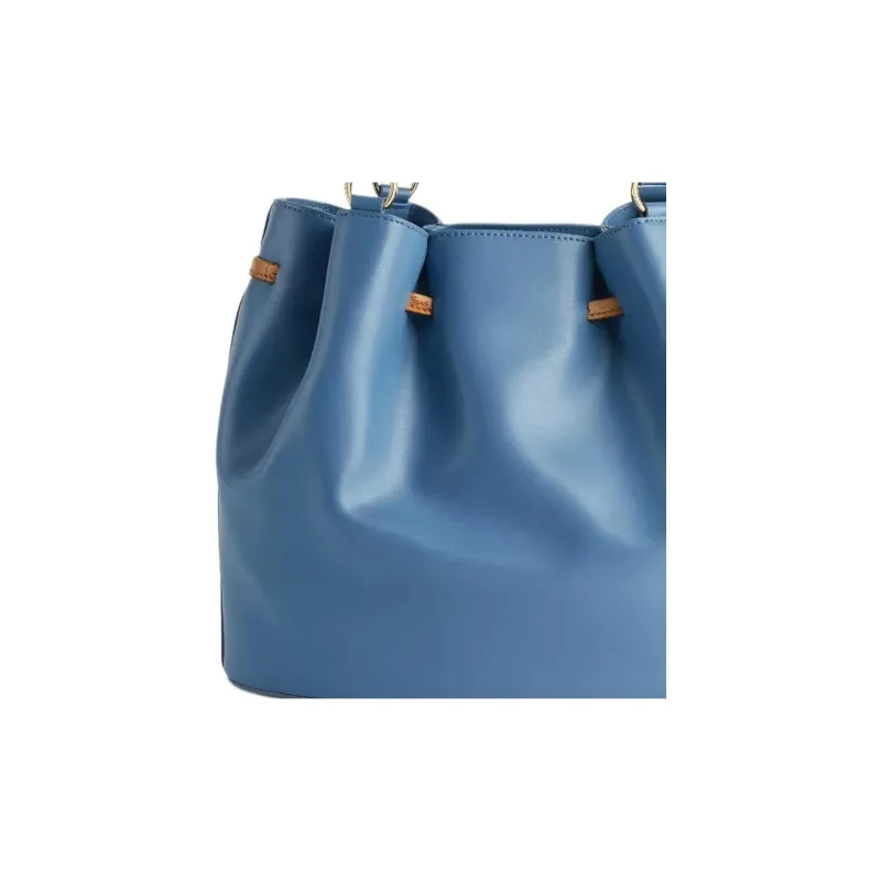 Alviero Martini Cowhide With Sheepskin Bucket Bag Handbag Shoulder Bag Crossbody Bag Women's Denim Blue-2