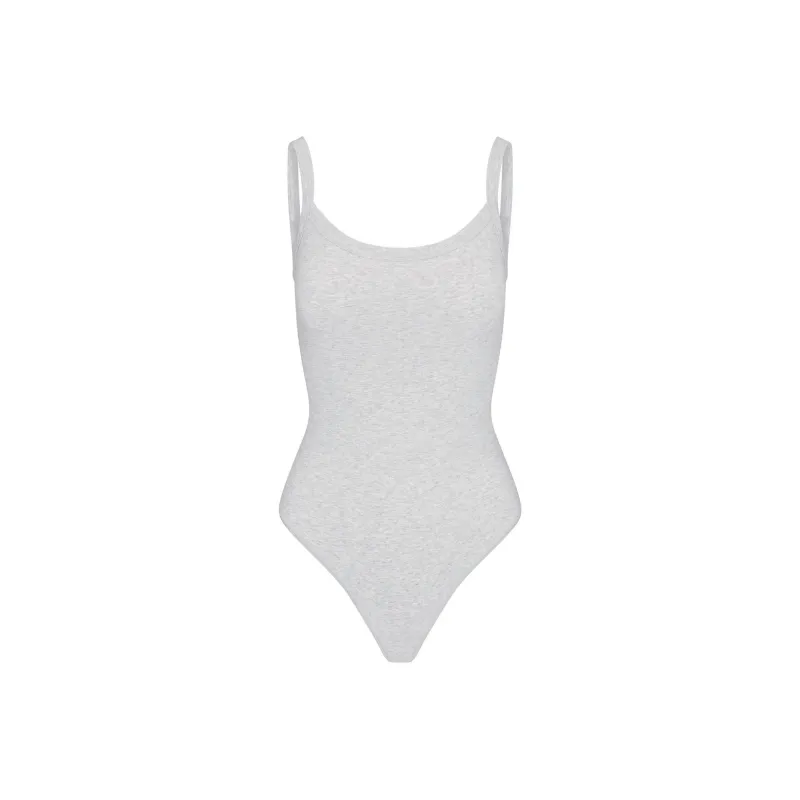 SKIMS COTTON JERSEY SCOOP NECK BODYSUIT Jumpsuit Women's LIGHT HEATHER GREY/Light Heather Gray-0
