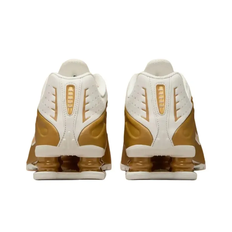 Nike Shox R4 Anti Slip Wear Resistant Low Top Casual Running Shoes Women's White Gold-4