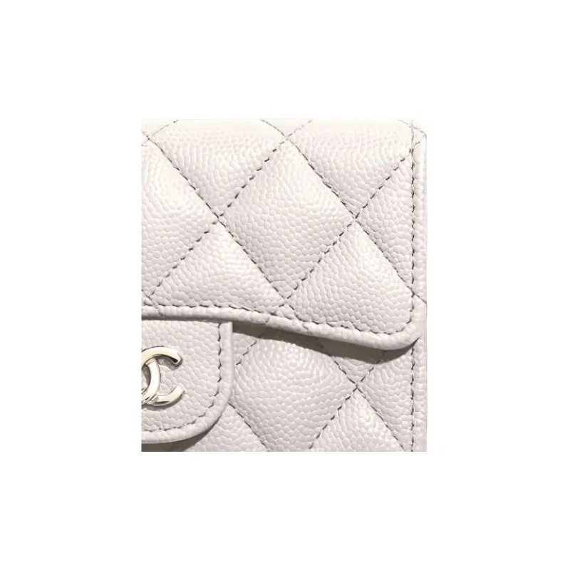 CHANEL Leather Grain Embossed Cow Leather Card Holder, Wallet Women's White-2