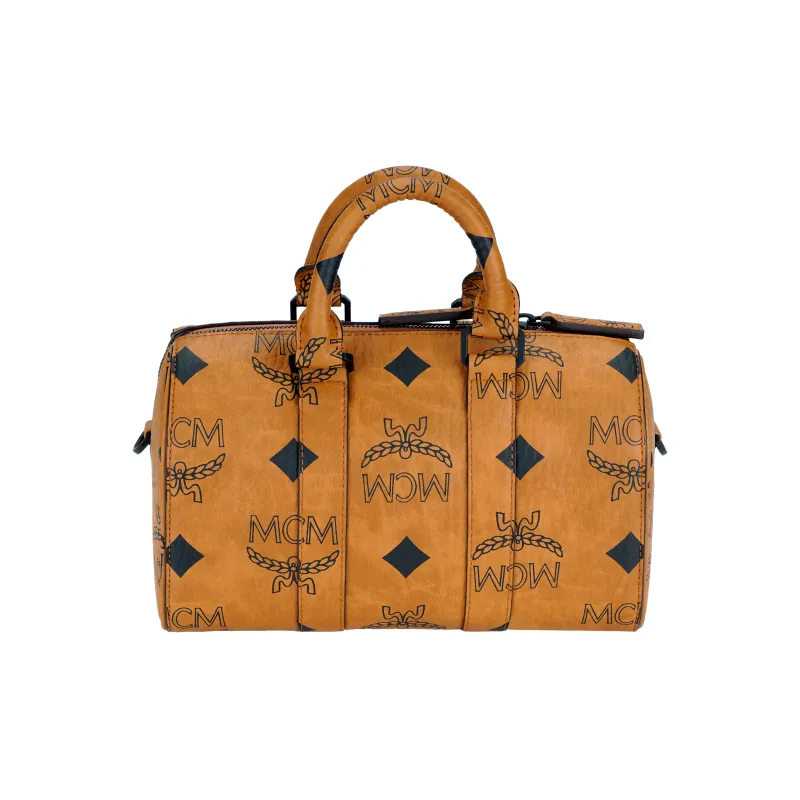 MCM Aren Visetos Coated Canvas Boston Bag, Crossbody Bag, Handbag Small Size Unisex Brown Cognac-2