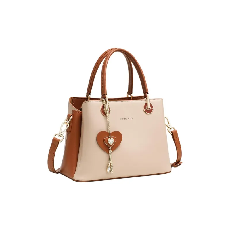EBLAN Cow Leather Handbag, Shoulder Bag, Crossbody Bag Regular Women's Milk Tea-4