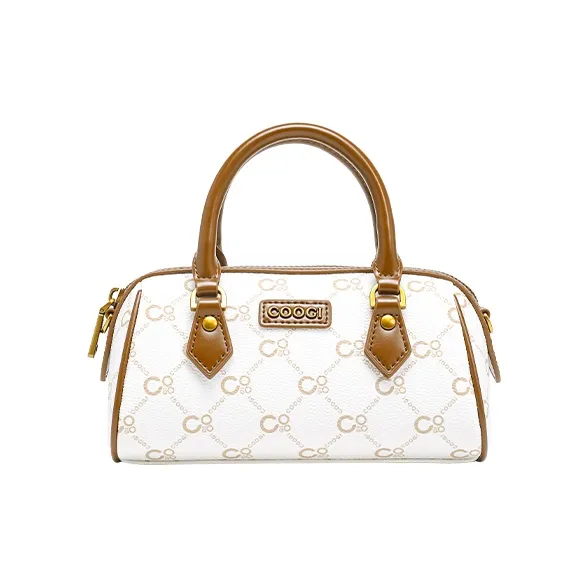 COOGI Synthetic Leather Boston Bag Handbag Large Size Women's Ecru/Coffee-6