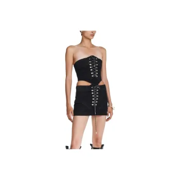 DION LEE HIKER BOOT DENIM CORSET Strapless Top Women's BLACK/Black