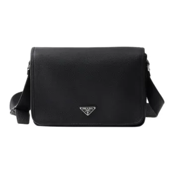 PRADA Calfskin Shoulder Bag Men's Black