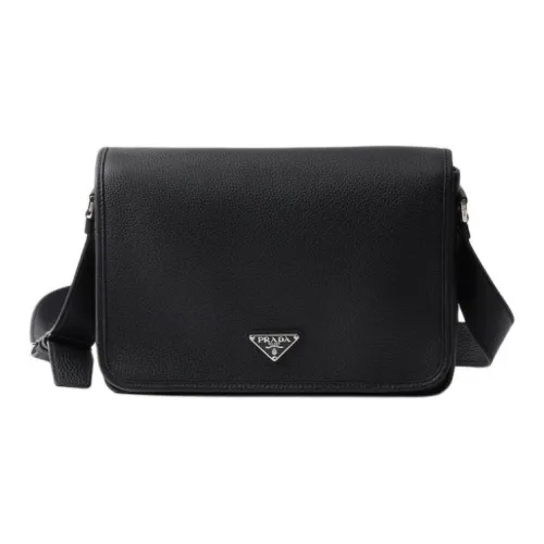 PRADA Calfskin Shoulder Bag Men's Black