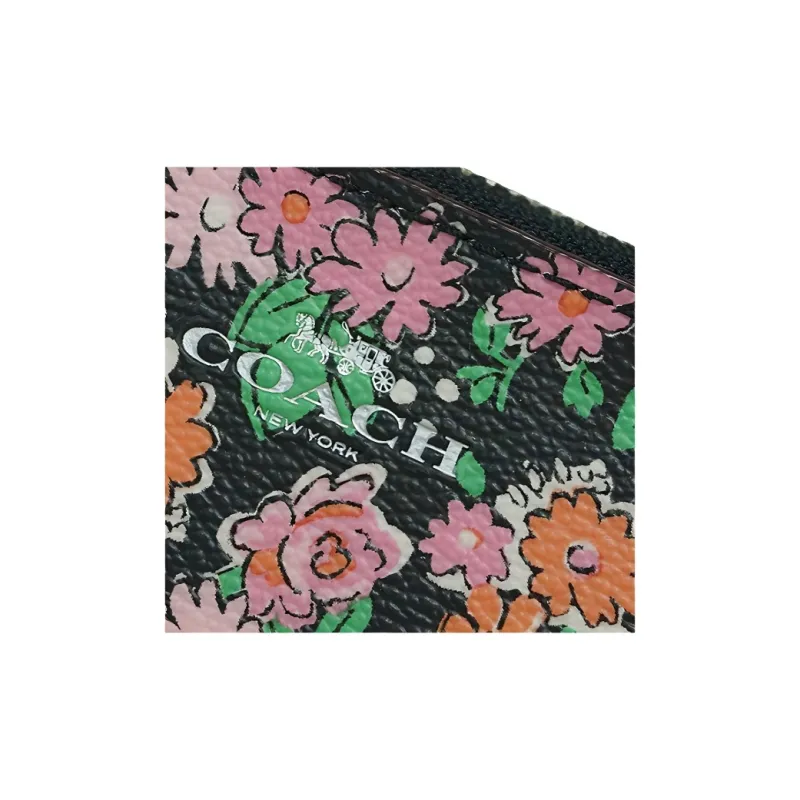 COACH Leather Coin Purse Mini Women's Black & Multicolor Print-3