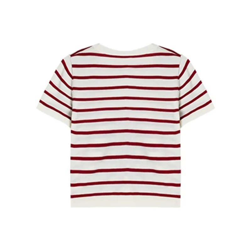 RTNH Spring Summer Regular T Shirt Women's Red White Stripes-1