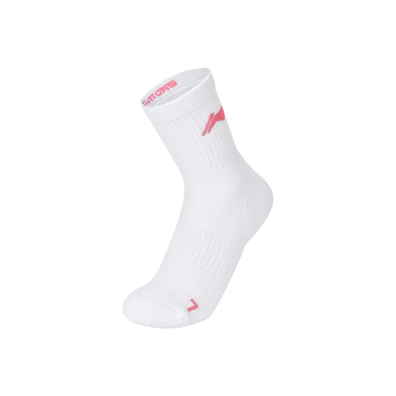 LiNing Mid Calf Socks Women's 1 Pack White Pink-1