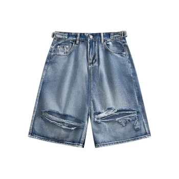 THREEAGAINTHR33 Denim Shorts Unisex Blue