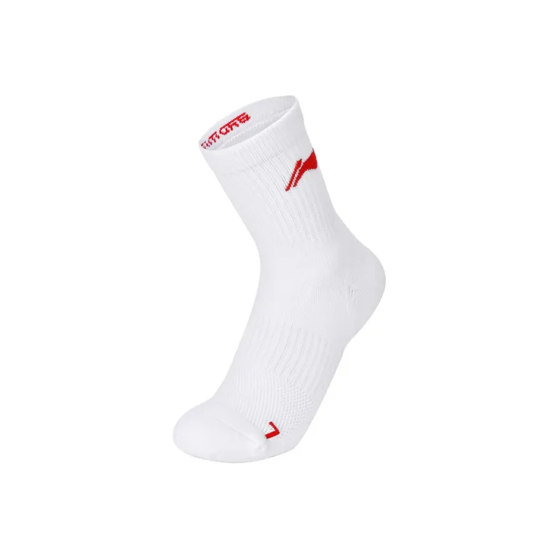 LiNing Mid Calf Socks Women's 1 Pack White Red-1