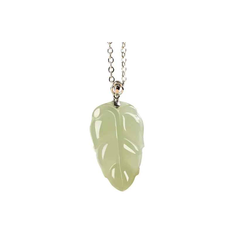 KUNYUYAO 18K Gold Inlaid Leaf Pendant Jade Pendant White Jade Unisex-0