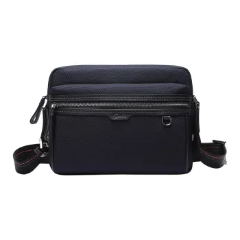 Satchi Cow Leather, Fabric Crossbody Bag, Shoulder Bag Medium Size Men's Blue/Black