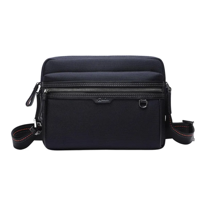 Satchi Cow Leather, Fabric Crossbody Bag, Shoulder Bag Medium Size Men's Blue/Black-0