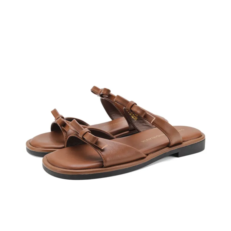 D FUSE SCANDINAVIA Stitching Leather Patchwork Slip Resistant Odor Resistant Slide Slippers Women's-13